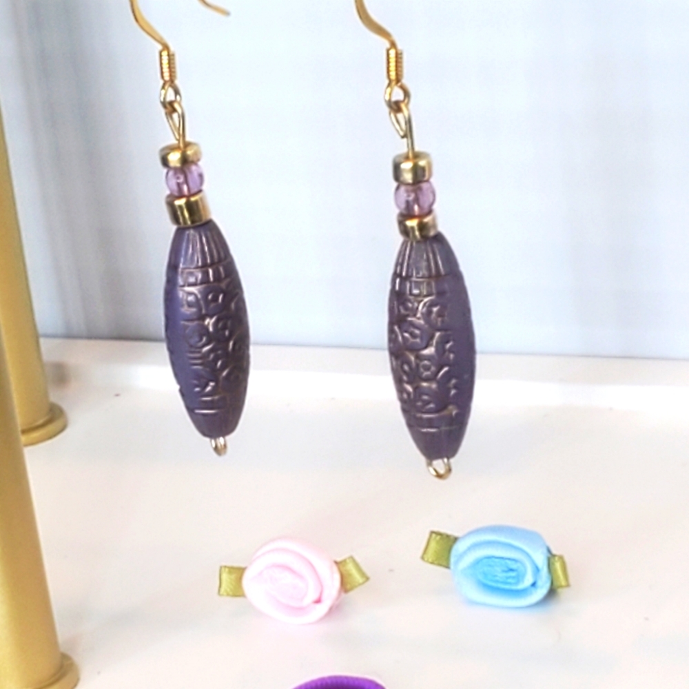 Gold with purple bead earings